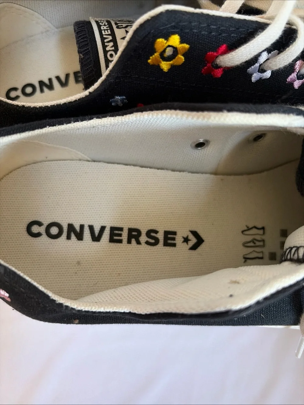 Converse Black Canvas Sneakers with Yellow and Red Floral Embroidery
